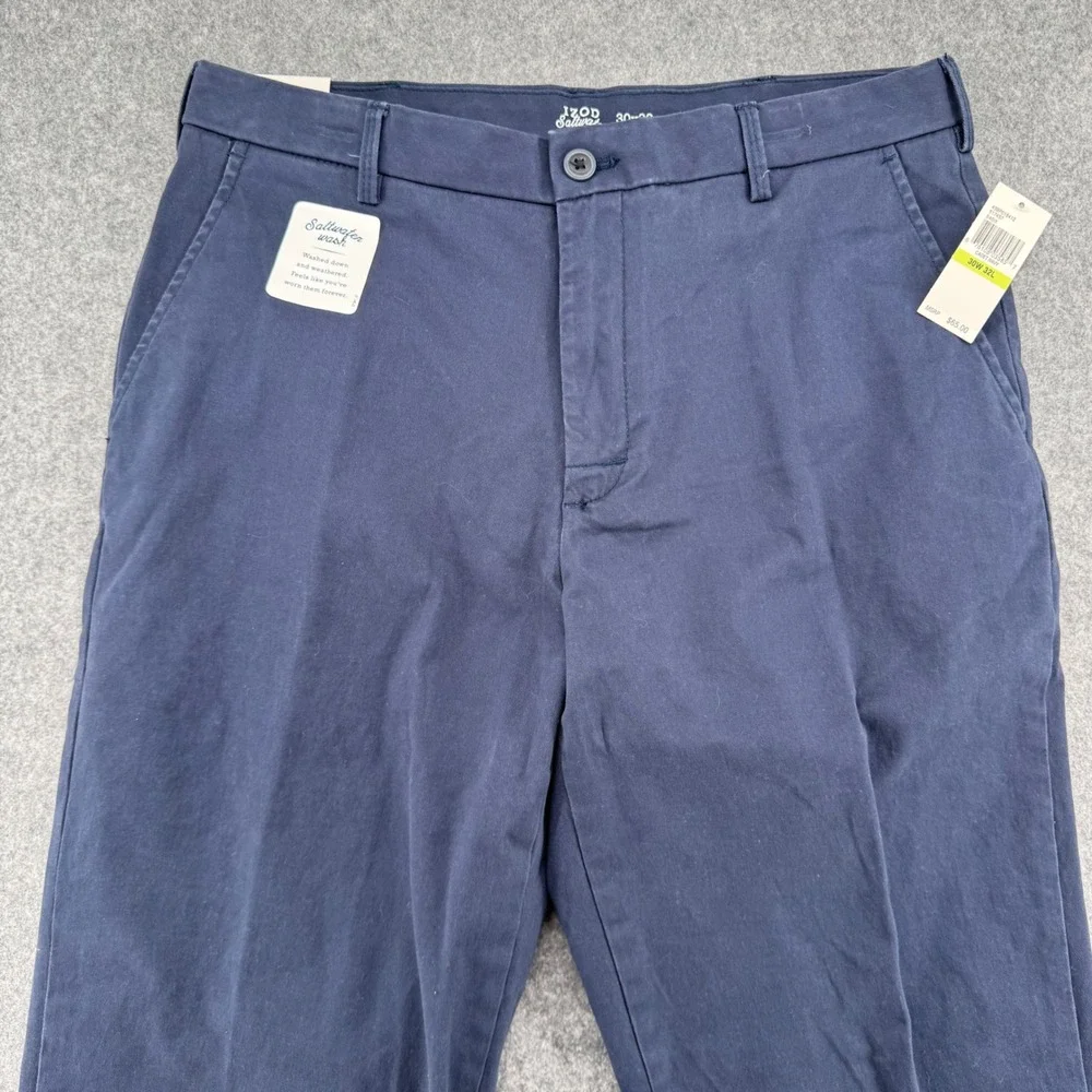 Izod Saltwater Stretch Chino Pants Mens 30x32 Cadet Navy Straight Fit NWT